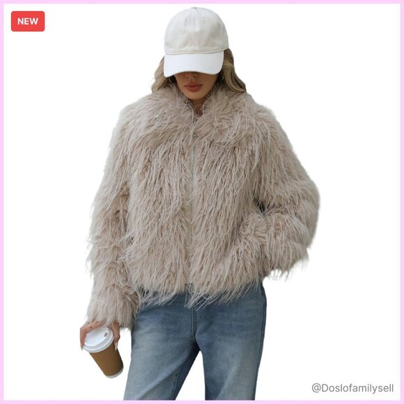 Jackets & Blazers - Shaggy Faux Fur Jacket Cropped Style Plush Outerwear Winter Fall Fashion